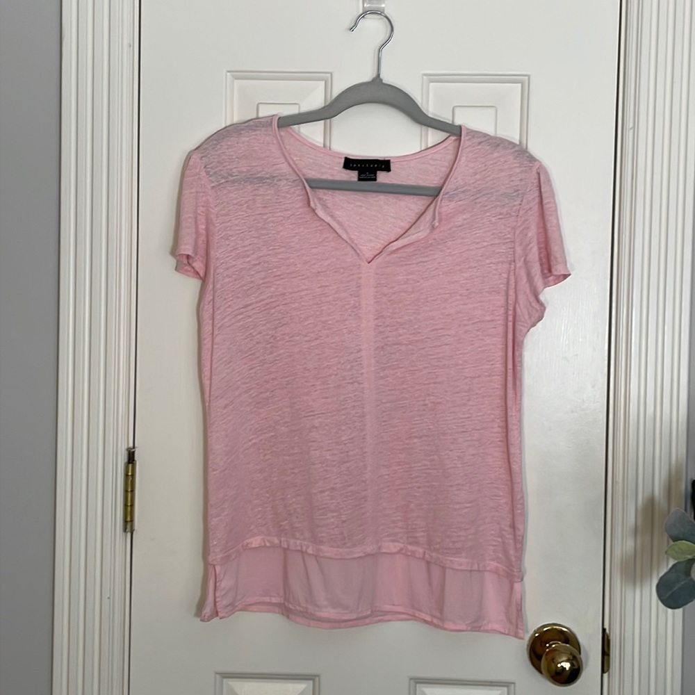 SANCTUARY Anthropologie Blush Pink 100% Linen Blouse Floaty Ballerina Pink Small